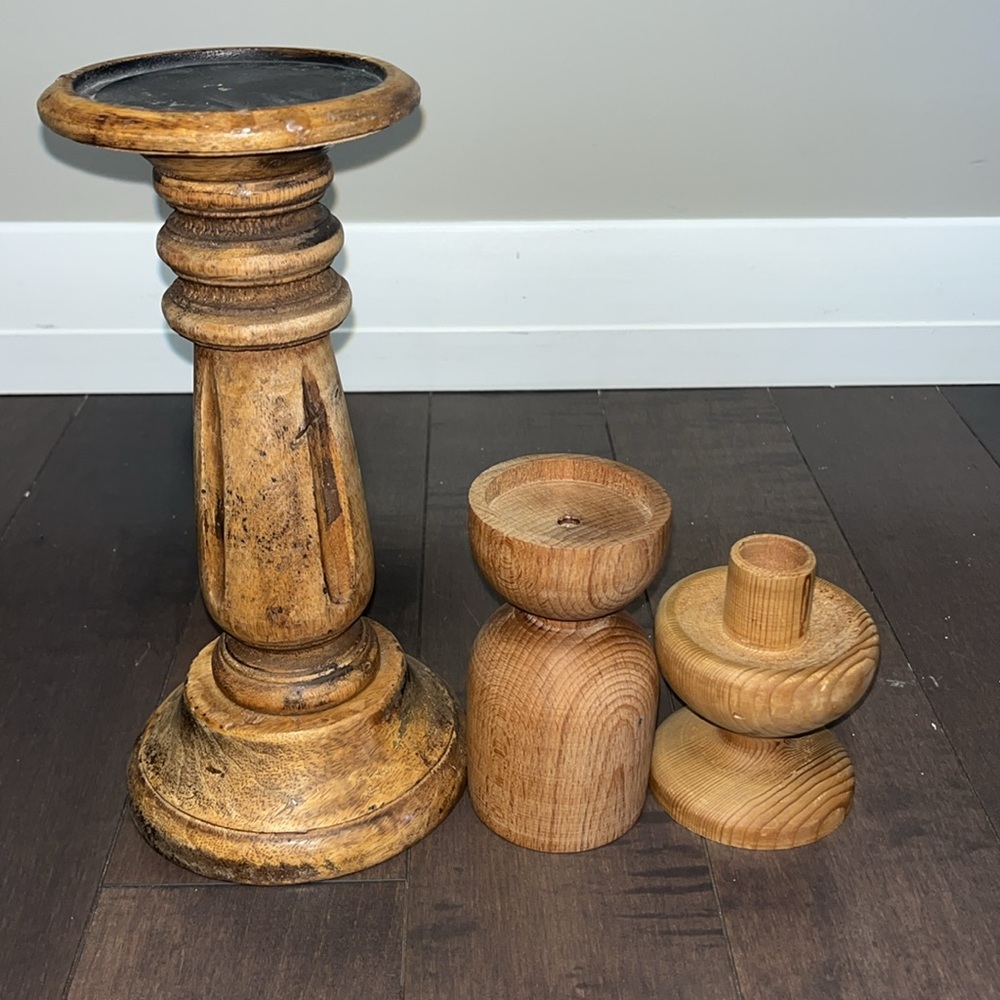 3 wooden candle holder
